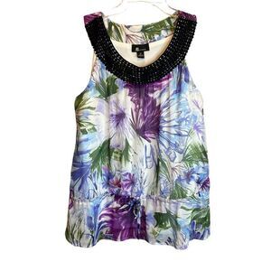 Medium AB Studio Floral Crochet Collar Tank Top Blouse